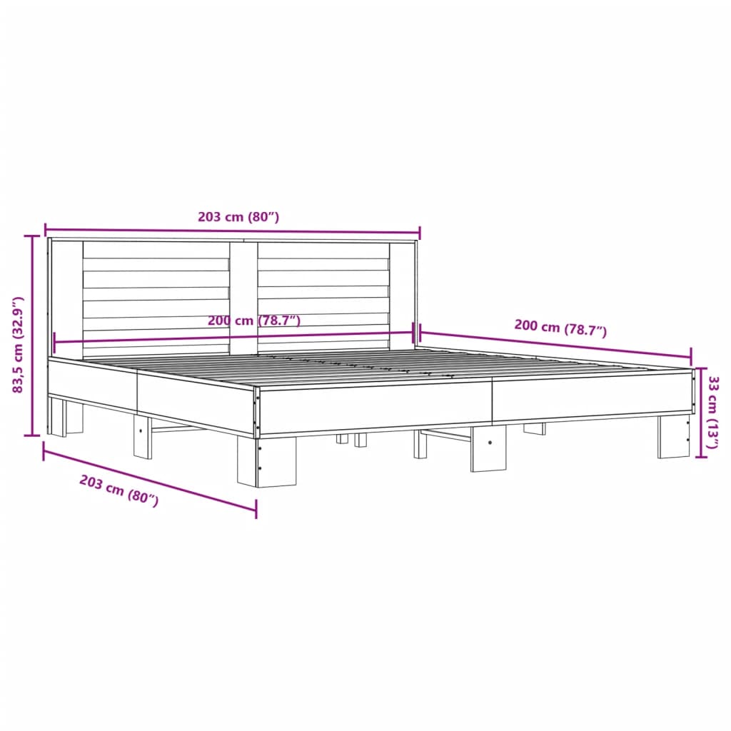 Bed Frame without Mattress Grey Sonoma 200x200 cm
