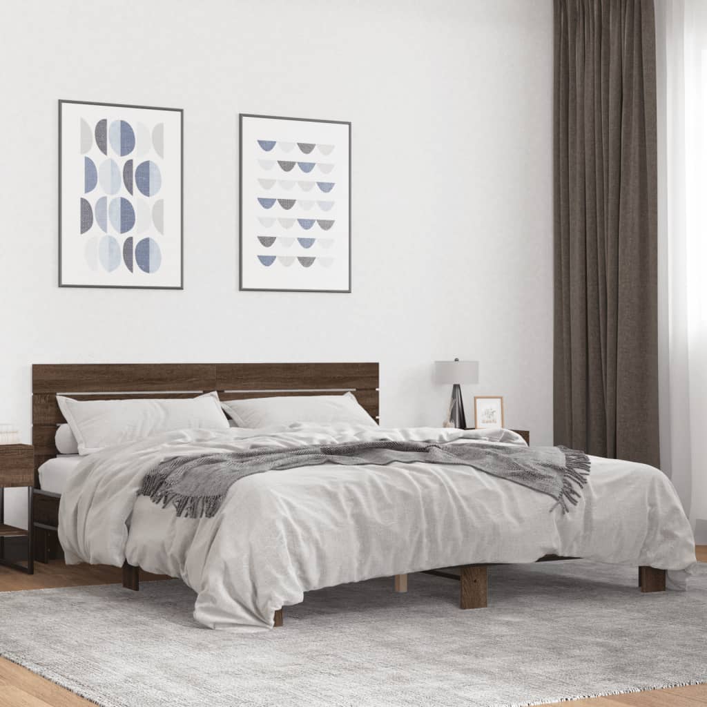 Bed Frame without Mattress Brown Oak 200x200 cm