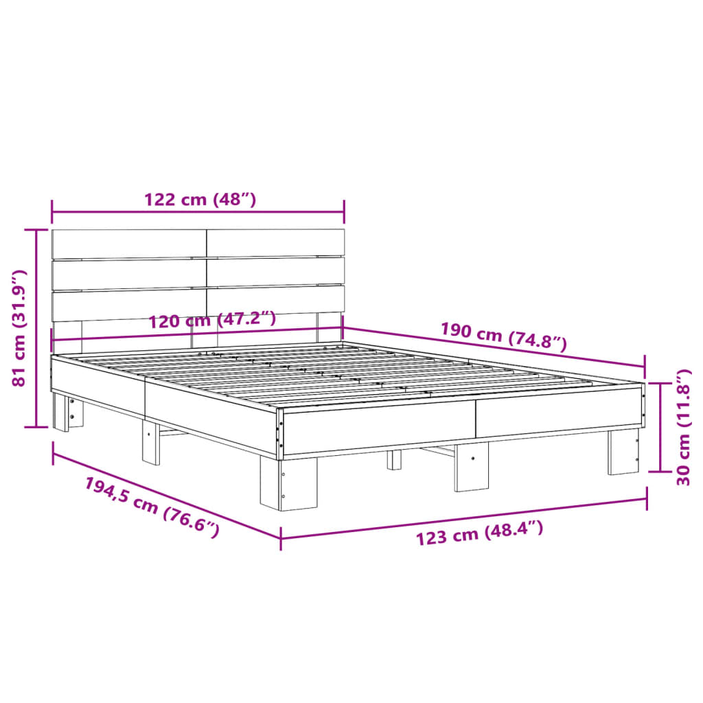 Bed Frame without Mattress Sonoma Oak 120x190 cm Small Double