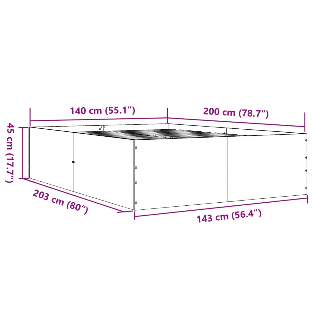 Bed Frame without Mattress Concrete Grey 140x200 cm