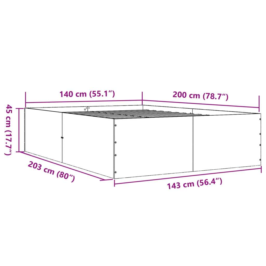 Bed Frame without Mattress Brown Oak 140x200 cm