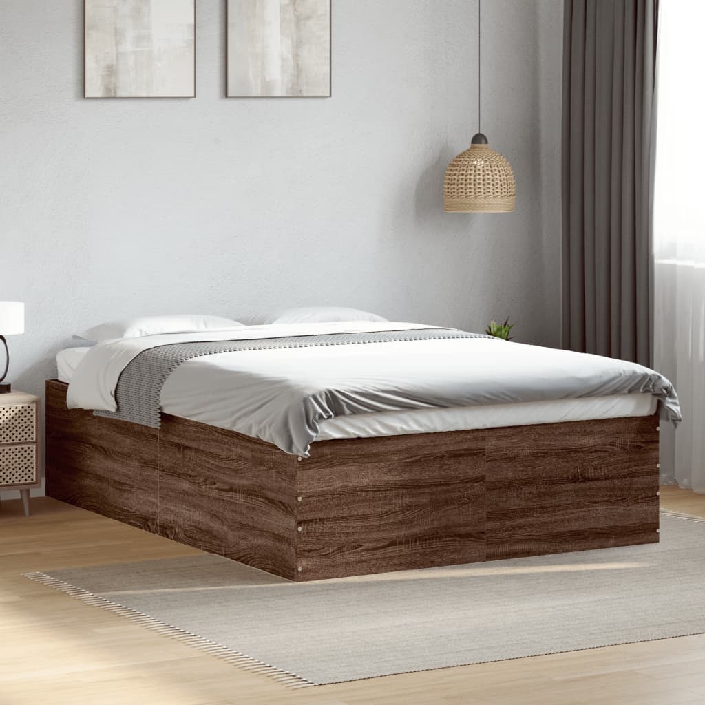Bed Frame without Mattress Brown Oak 140x200 cm