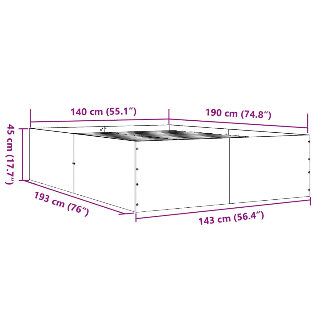Bed Frame without Mattress Concrete Grey 140x190 cm