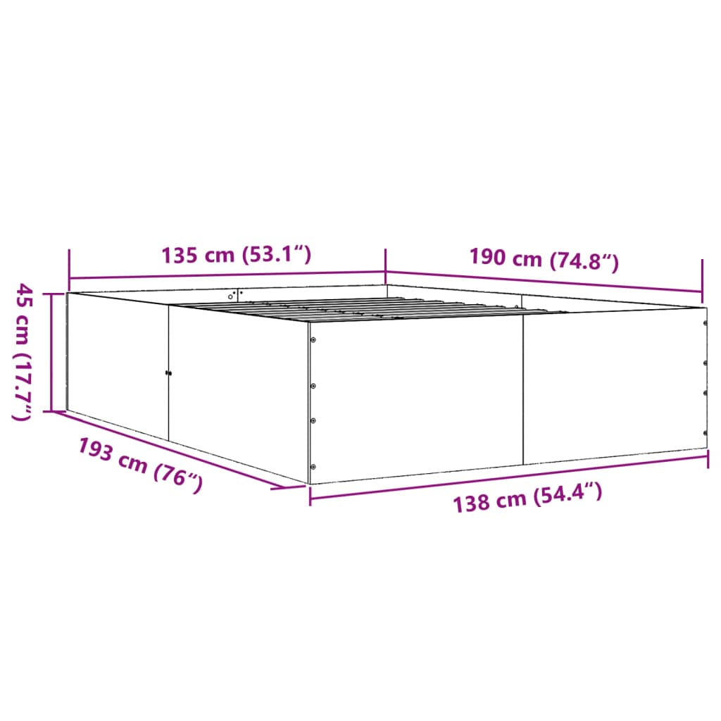 Bed Frame without Mattress Concrete Grey 135x190 cm Double