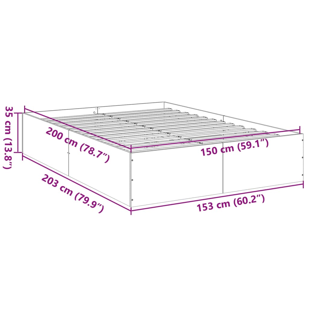 Bed Frame without Mattress Brown Oak 150x200 cm King Size