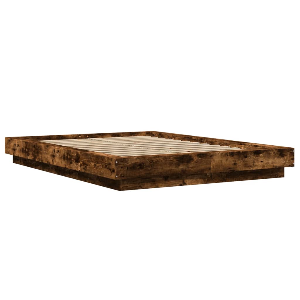 Bed Frame with LED Lights without Mattress Smoked Oak 135x190cm