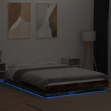 Bed Frame with LED Lights without Mattress Smoked Oak 135x190cm