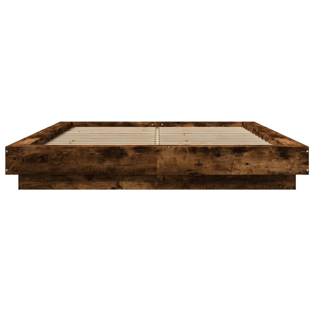 Bed Frame with LED Lights without Mattress Smoked Oak 135x190cm