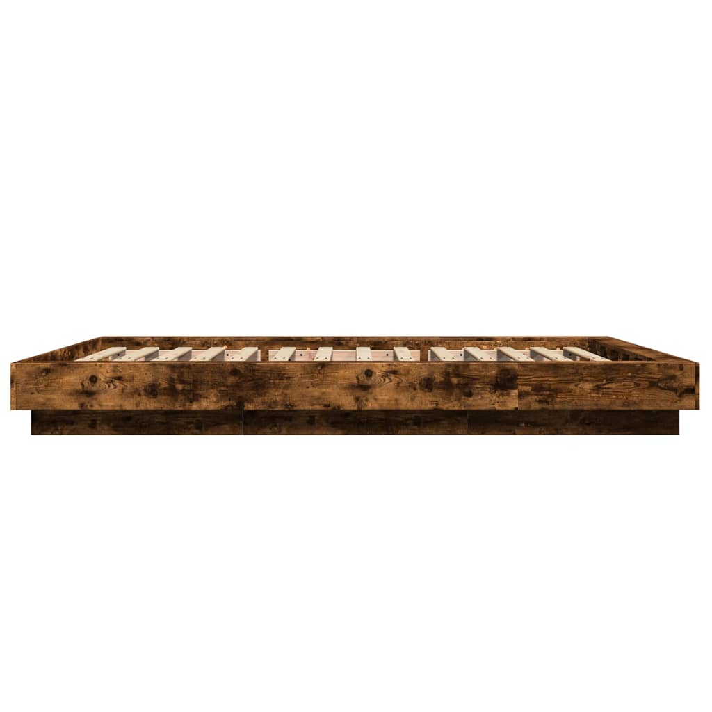 Bed Frame with LED Lights without Mattress Smoked Oak 135x190cm