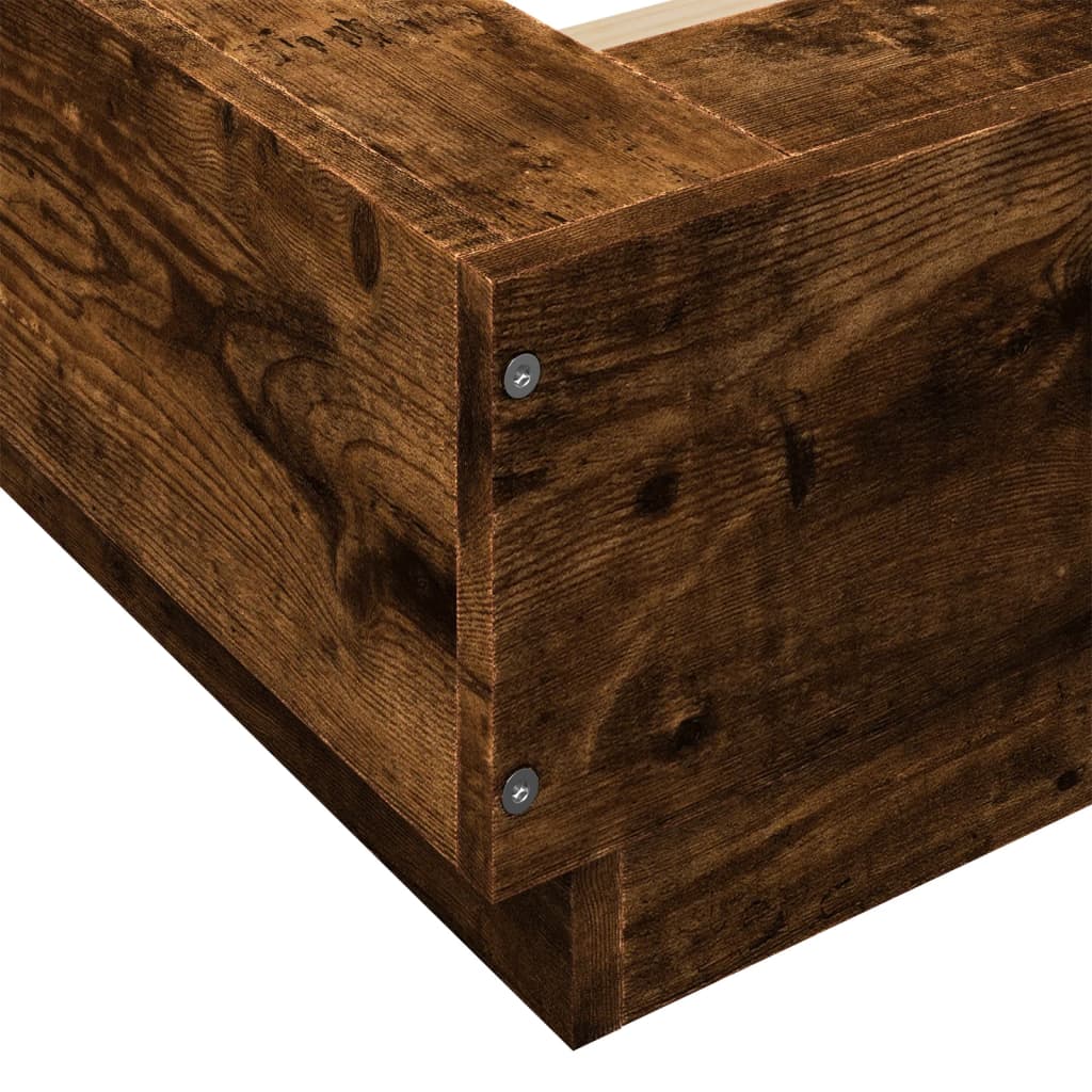 Bed Frame with LED Lights without Mattress Smoked Oak 135x190cm