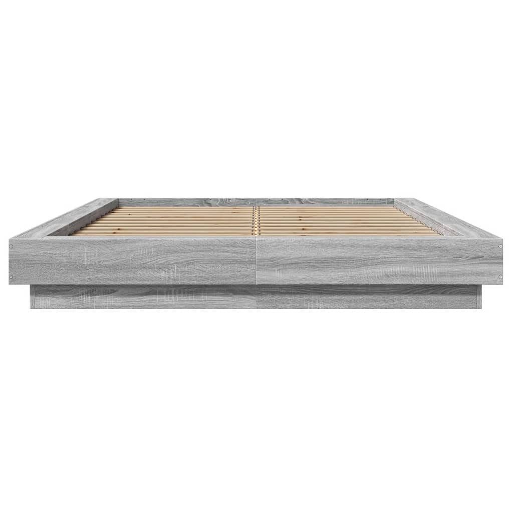 Bed Frame with LED Lights without Mattress Grey Sonoma 135x190cm