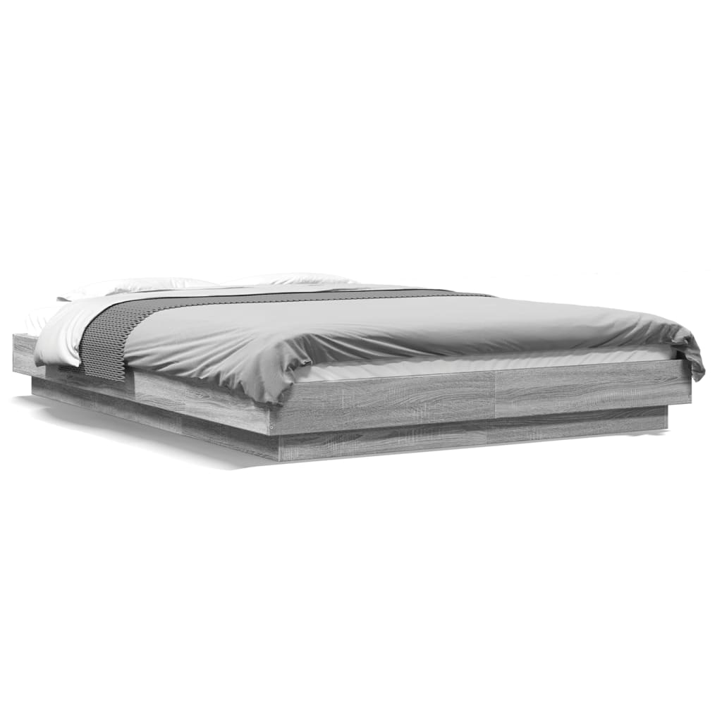 Bed Frame with LED Lights without Mattress Grey Sonoma 135x190cm