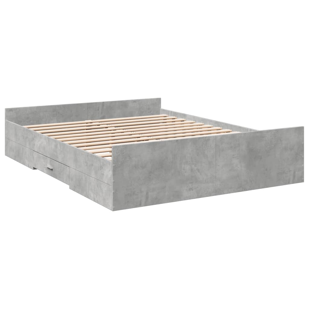Bed Frame with Drawers without Mattress Concrete Grey 140x200 cm