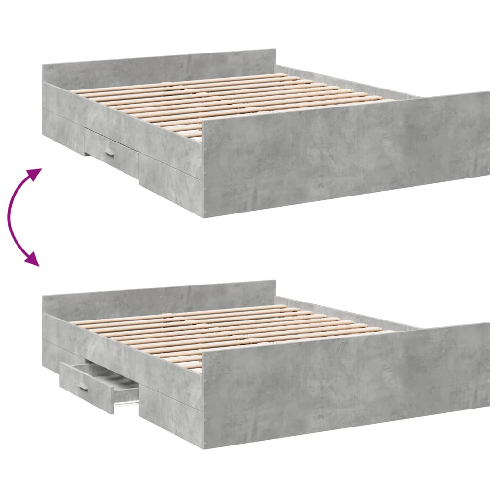 Bed Frame with Drawers without Mattress Concrete Grey 140x200 cm