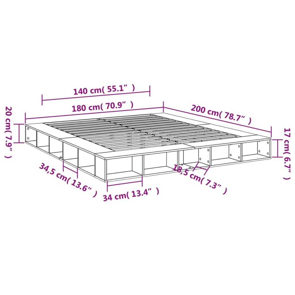 Bed Frame without Mattress Concrete Grey 180x200 cm Super King