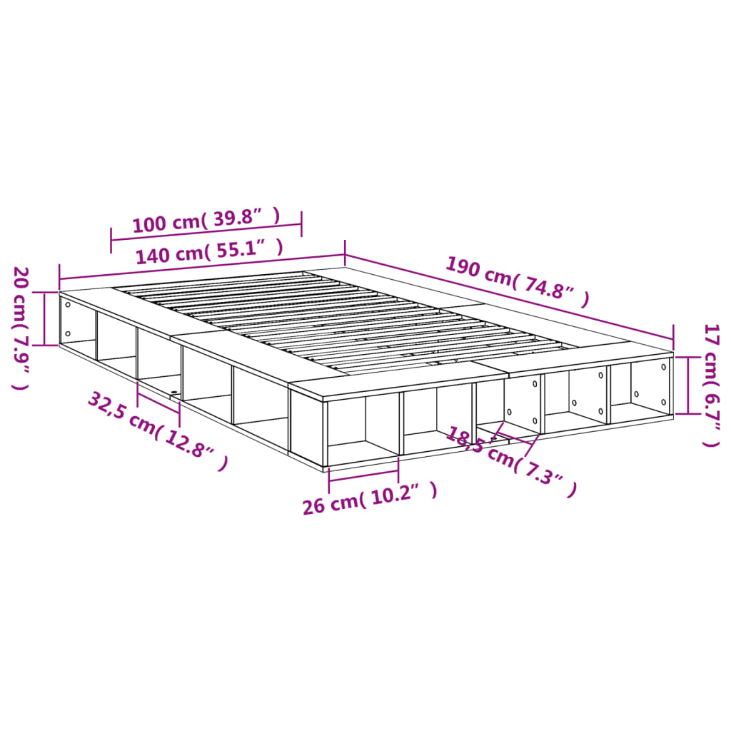 Bed Frame without Mattress Concrete Grey 140x190 cm