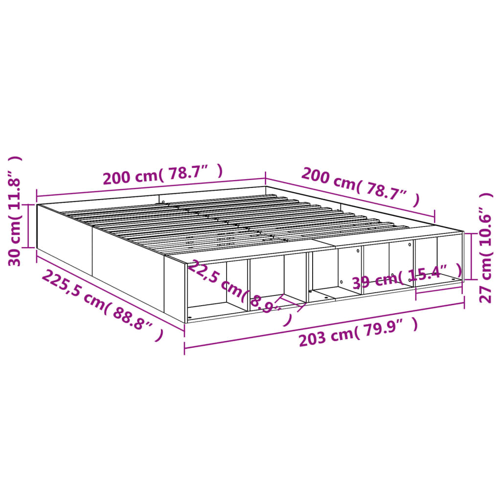 Bed Frame without Mattress Concrete Grey 200x200 cm