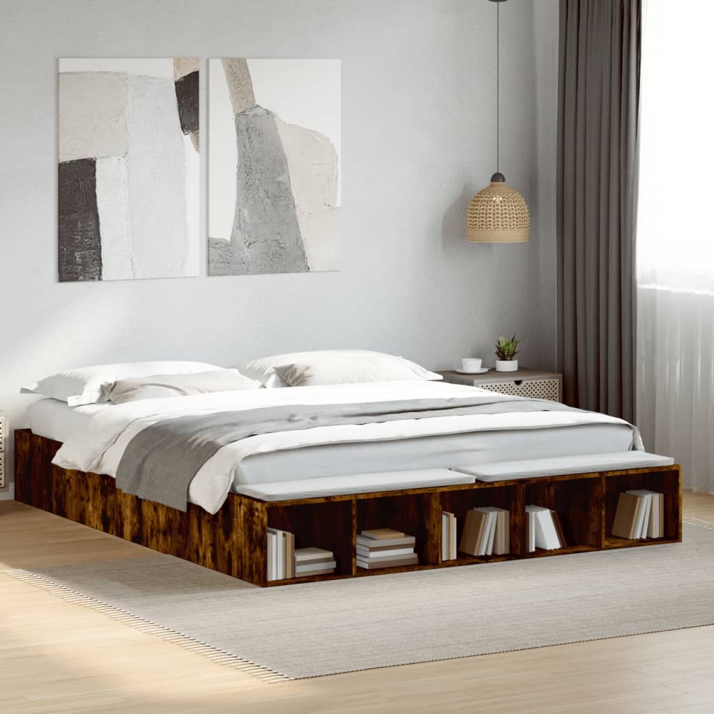 Bed Frame without Mattress Smoked Oak 200x200 cm