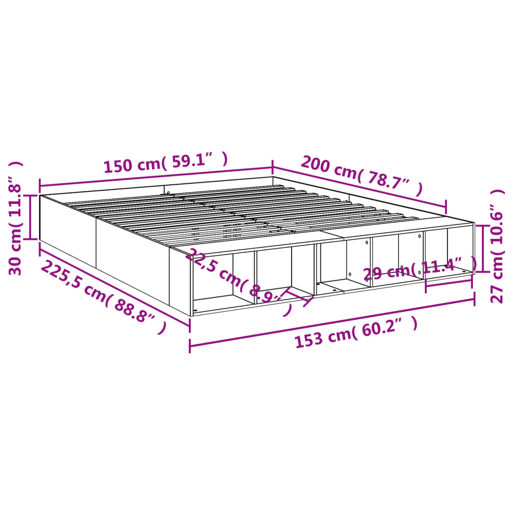 Bed Frame without Mattress Black 150x200 cm King Size