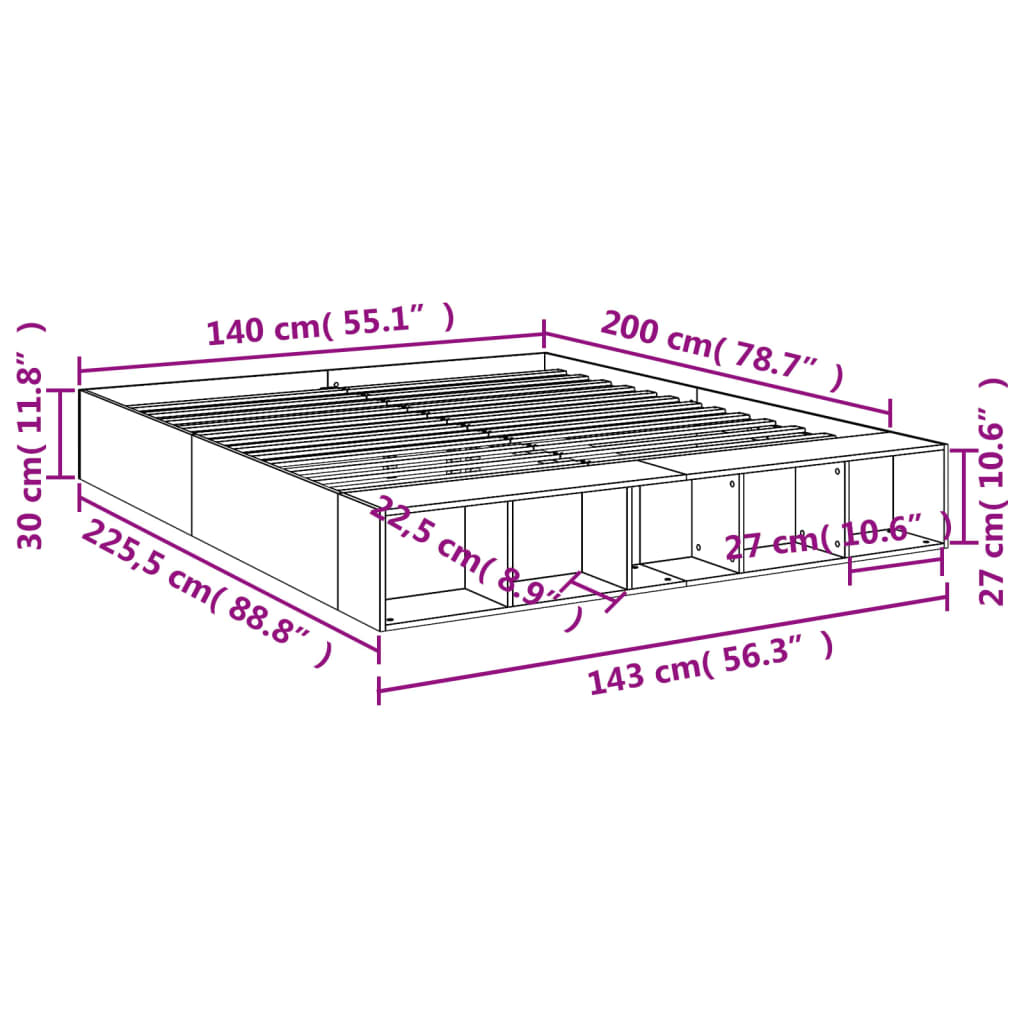Bed Frame without Mattress Smoked Oak 140x200 cm