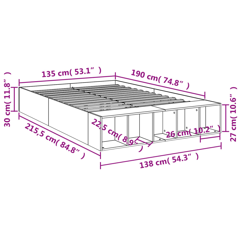 Bed Frame without Mattress Smoked Oak 135x190 cm Double