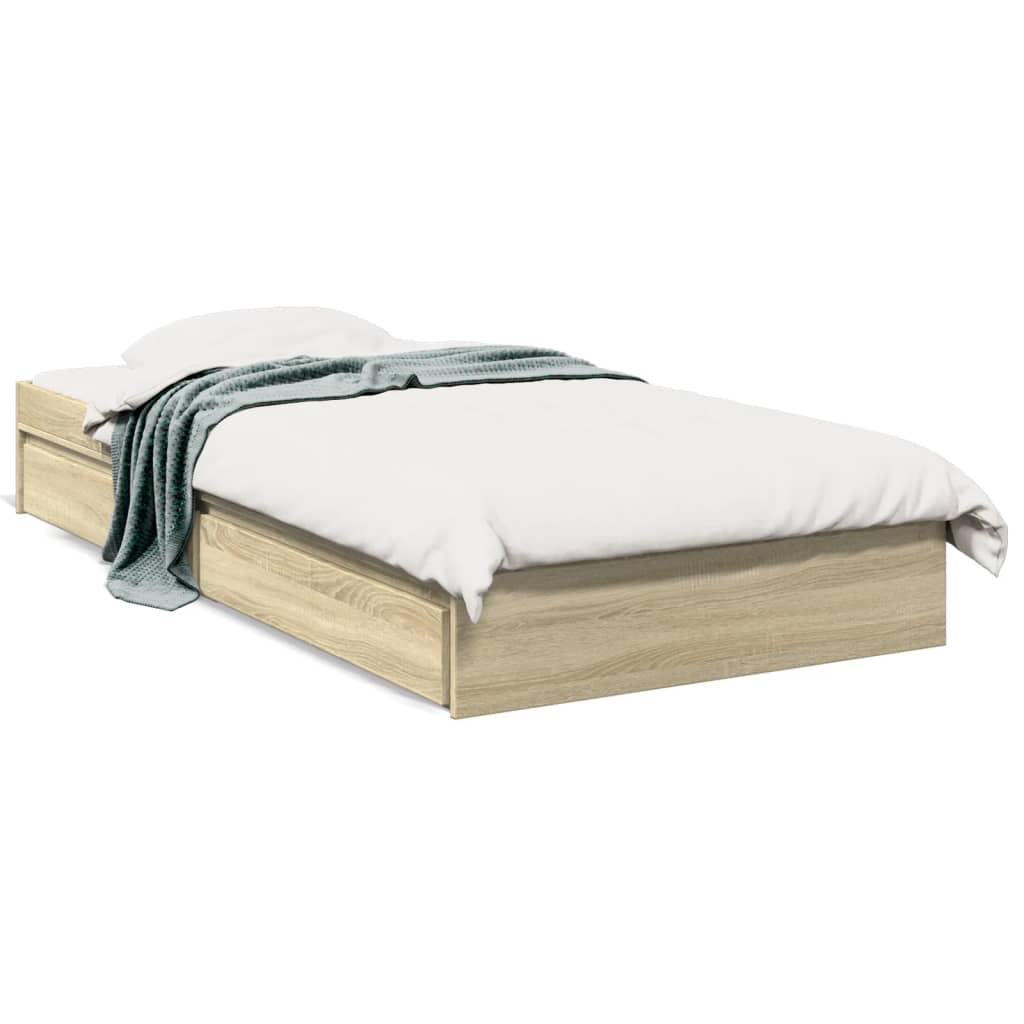 Bed Frame with Drawers without Mattress Sonoma Oak 75x190 cm Small Single