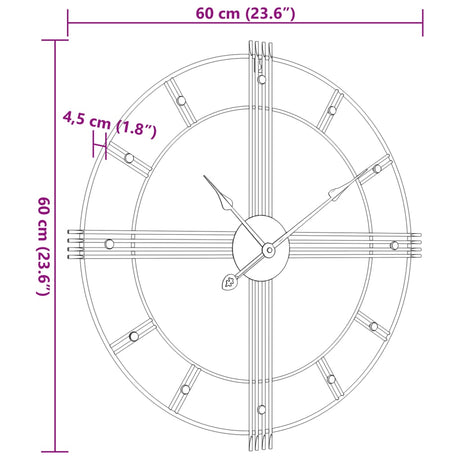 Wall Clock Black Ø60 Cm Iron