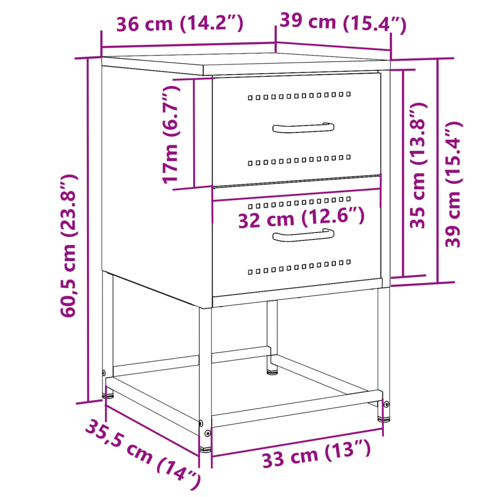Bedside Cabinets 2 Pcs 36X39X60.5 Cm Steel