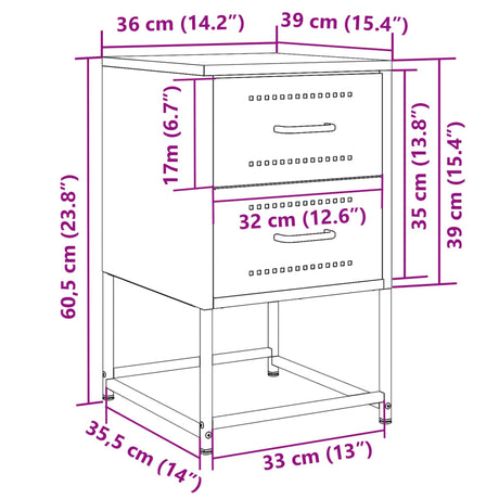 Bedside Cabinets 2 Pcs 36X39X60.5 Cm Steel