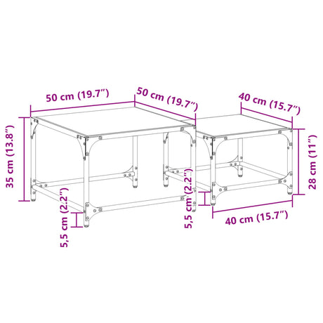 Nesting Coffee Tables 2 Pcs With Glass Top Steel