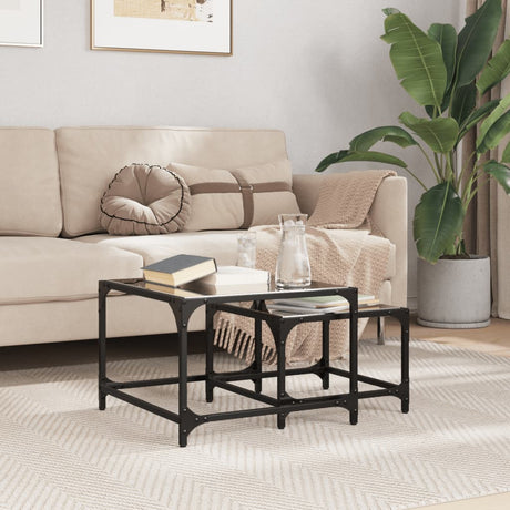 Nesting Coffee Tables 2 Pcs With Glass Top Steel