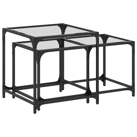 Nesting Coffee Tables 2 Pcs With Glass Top Steel