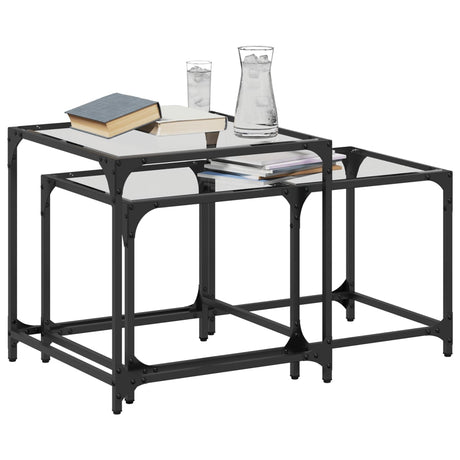 Nesting Coffee Tables 2 Pcs With Glass Top Steel