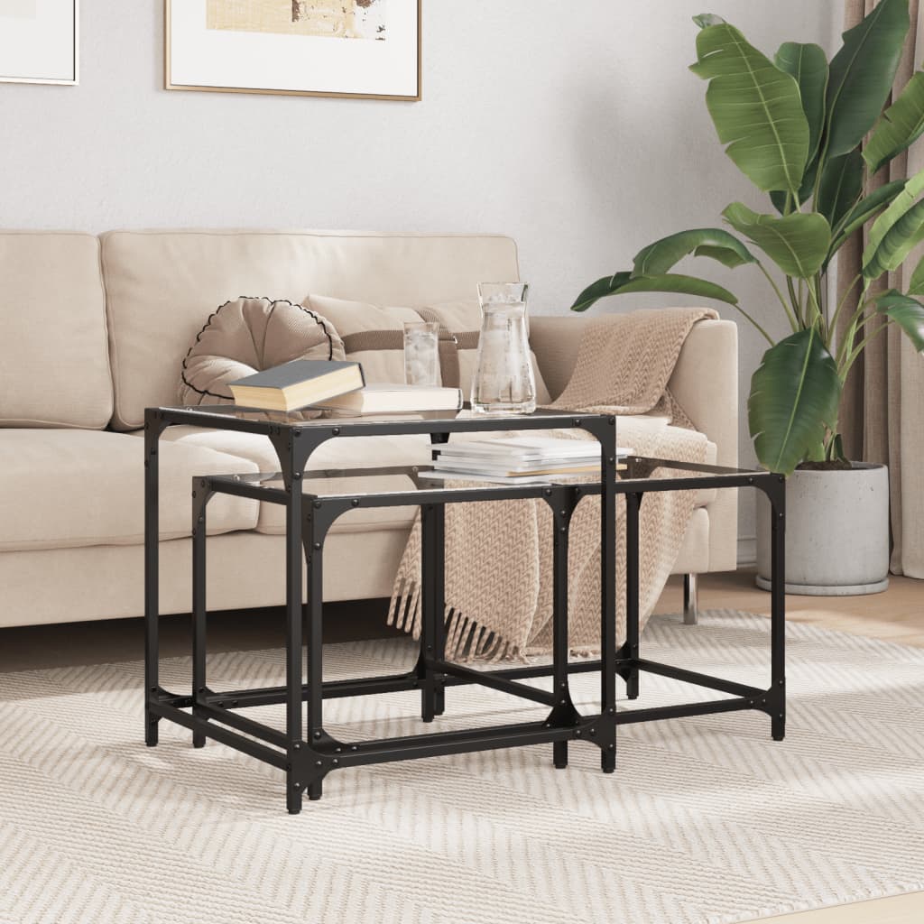 Nesting Coffee Tables 2 Pcs With Glass Top Steel