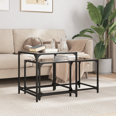 Nesting Coffee Tables 2 Pcs With Glass Top Steel