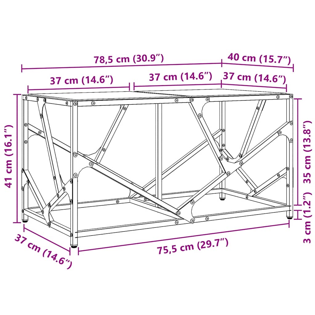 Coffee Table With Glass Top 78.5X40X41 Cm Steel