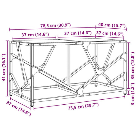 Coffee Table With Glass Top 78.5X40X41 Cm Steel