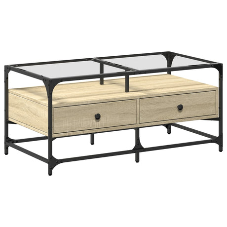 Coffee Table With Glass Top 98.5X50X45 Cm Steel
