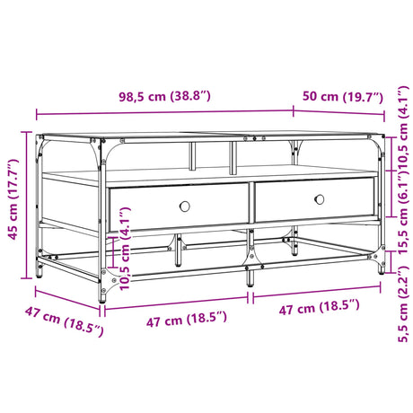 Coffee Table With Glass Top 98.5X50X45 Cm Steel