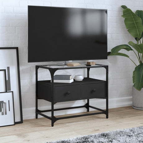 Tv Cabinet With Glass Top 98X35X51 Cm Engineered Wood