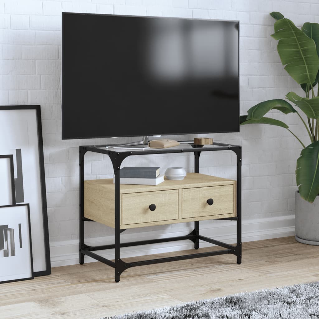 Tv Cabinet With Glass Top 98X35X51 Cm Engineered Wood