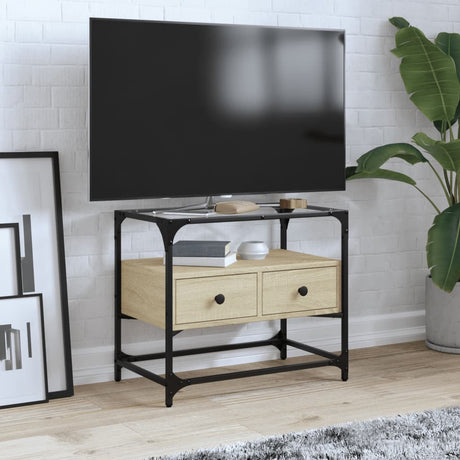 Tv Cabinet With Glass Top 98X35X51 Cm Engineered Wood