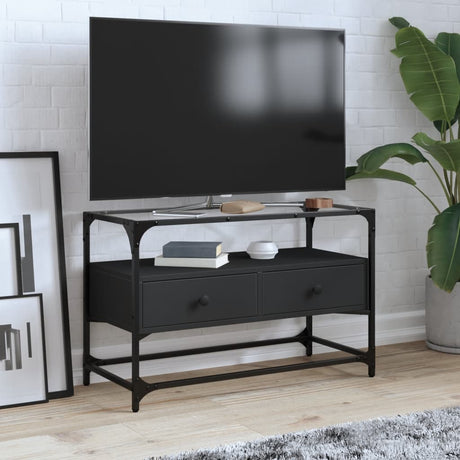 Tv Cabinet With Glass Top 98X35X51 Cm Engineered Wood
