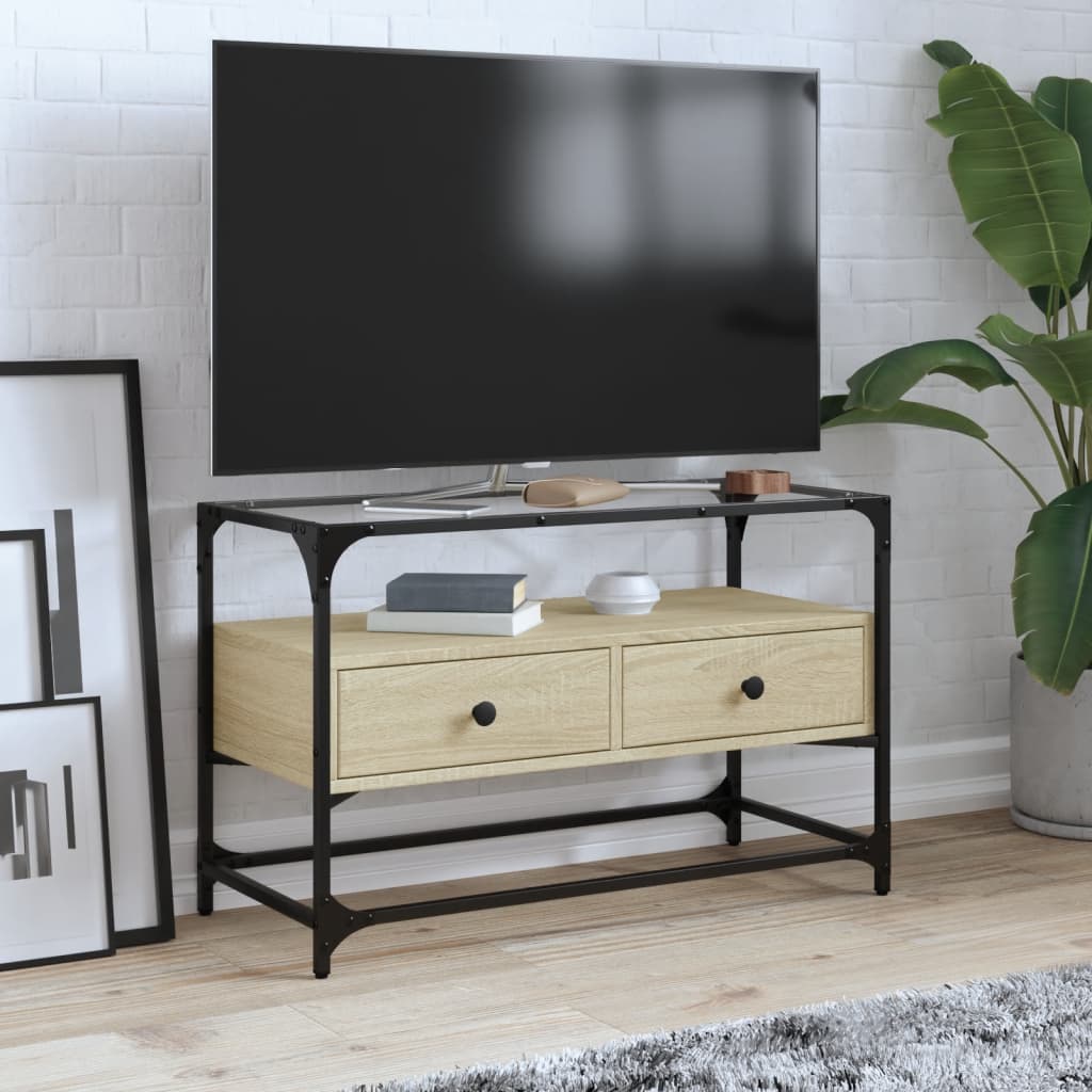 Tv Cabinet With Glass Top 98X35X51 Cm Engineered Wood