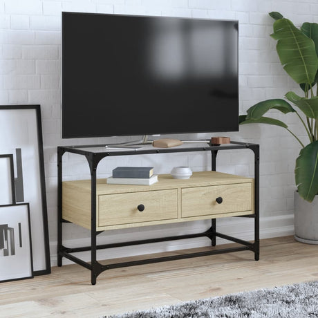 Tv Cabinet With Glass Top 98X35X51 Cm Engineered Wood