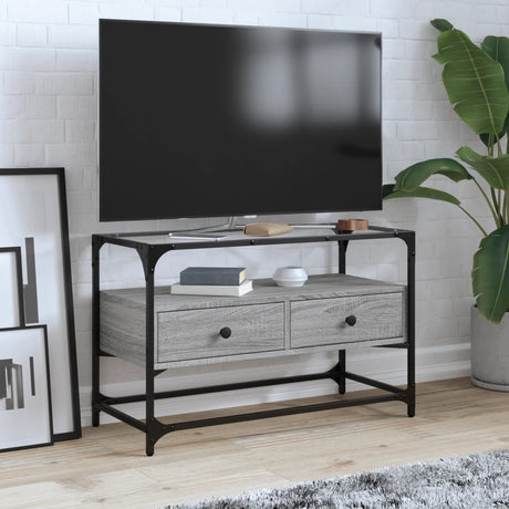 Tv Cabinet With Glass Top 98X35X51 Cm Engineered Wood