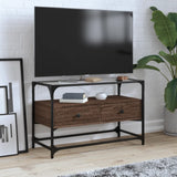 Tv Cabinet With Glass Top 98X35X51 Cm Engineered Wood
