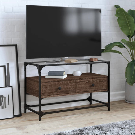 Tv Cabinet With Glass Top 98X35X51 Cm Engineered Wood