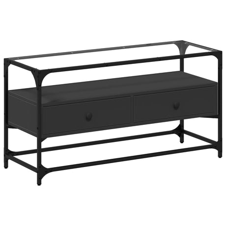 Tv Cabinet With Glass Top 98X35X51 Cm Engineered Wood
