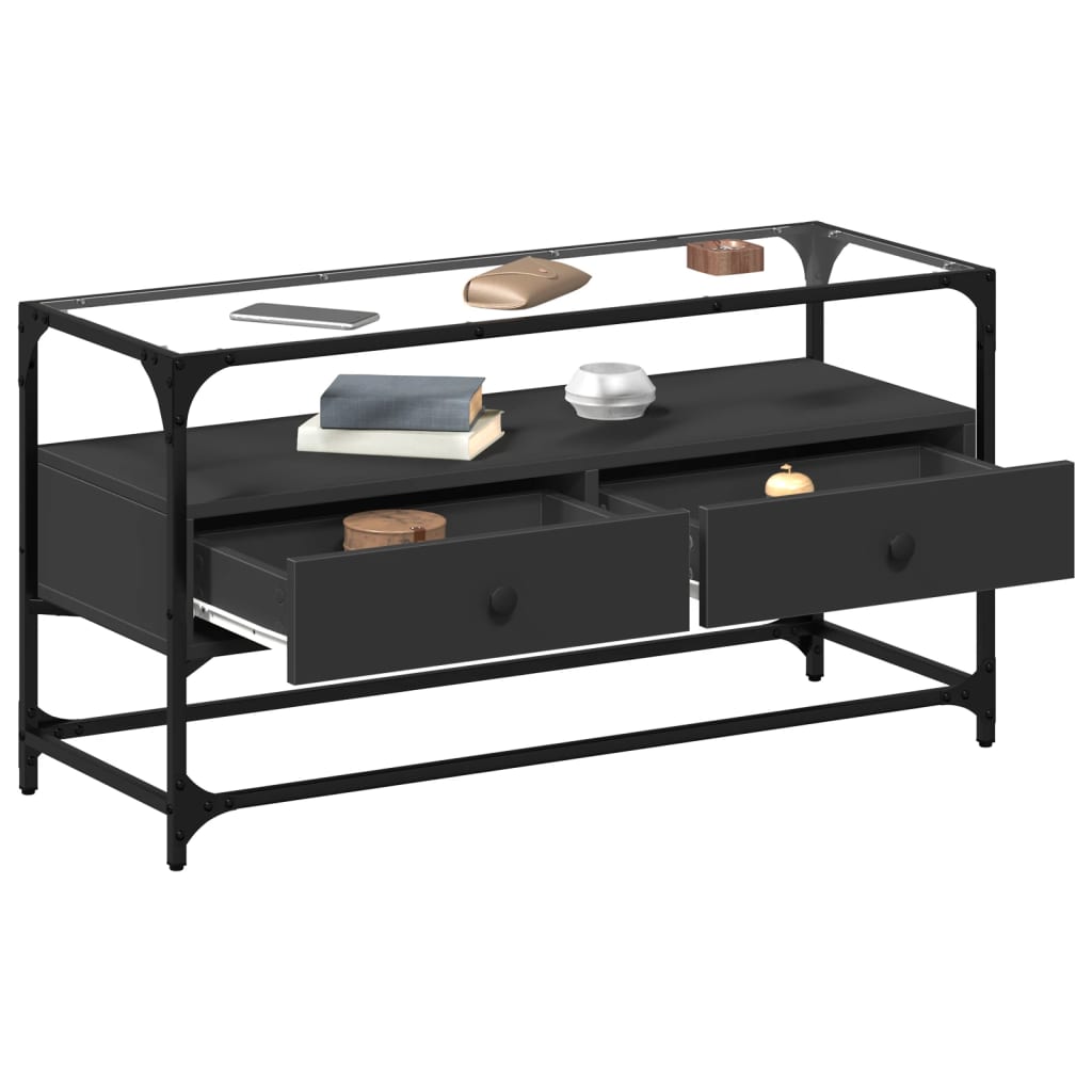 Tv Cabinet With Glass Top 98X35X51 Cm Engineered Wood